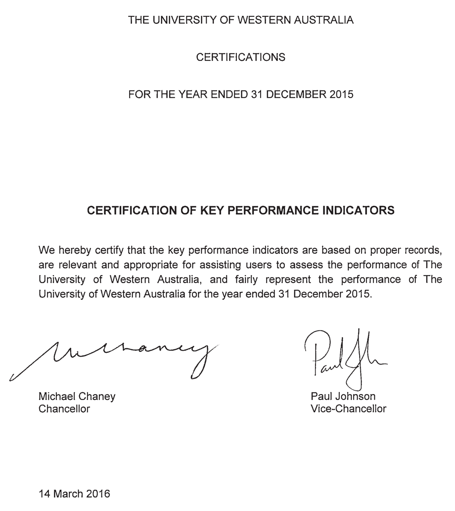 Certification of Key Performance Indicators